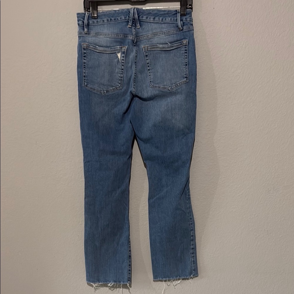 Good American Blue Cropped Distressed Jeans good straight - Picture 6 of 12